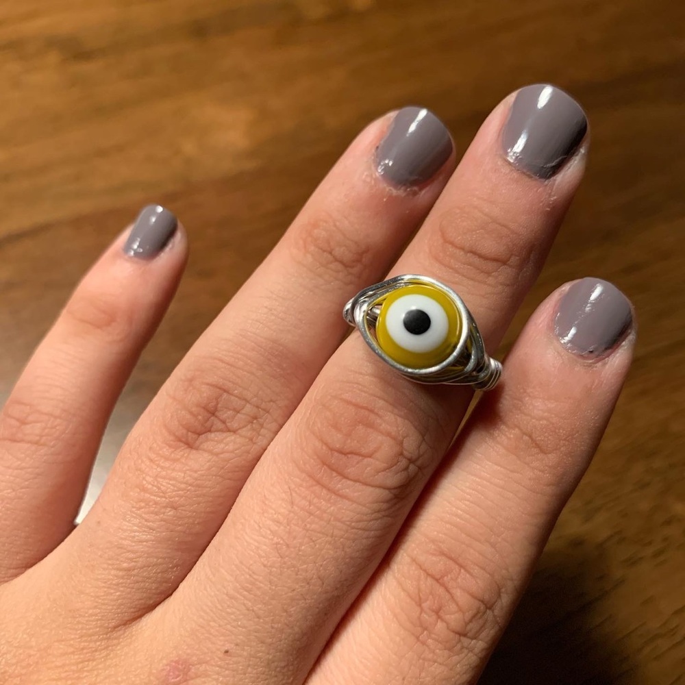 Yellow Evil Eye Wired Ring | Glass bead